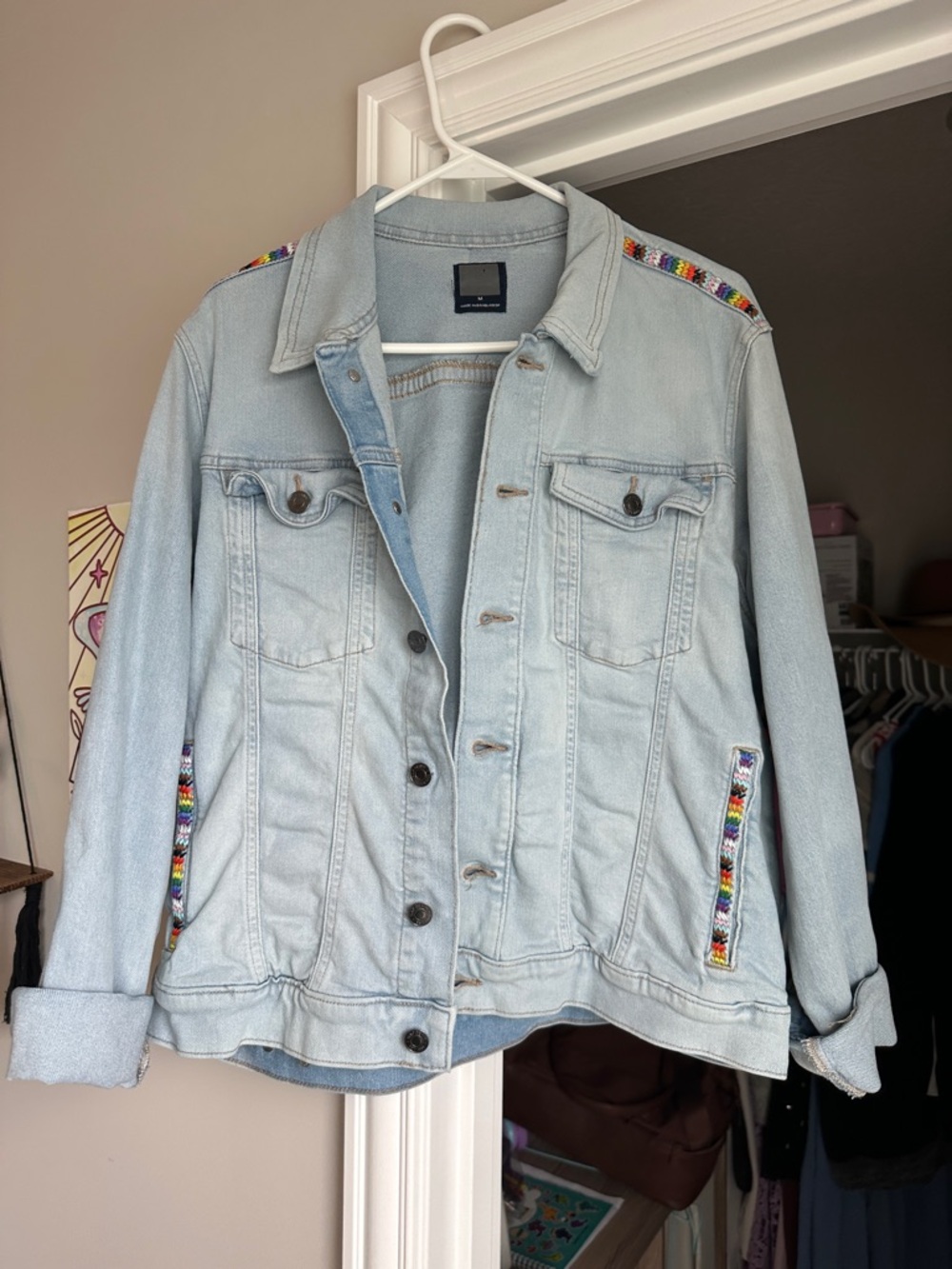 GAP Light Blue Denim Jacket with Multicolor Trim